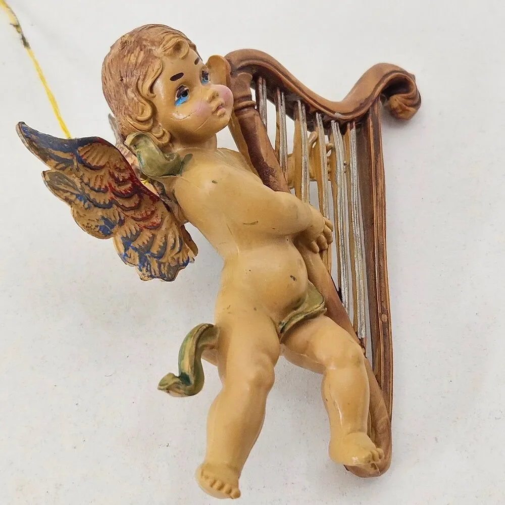 Vintage Italy Cherub Angel with Harp Christmas Ornament Holiday Decor